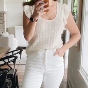 J.Crew Cream ruffle sweater tank in linen blend Large